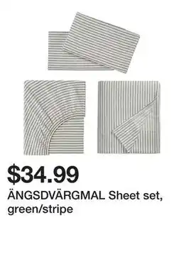 Ikea ÄNGSDVÄRGMAL Sheet set, green/stripe offer