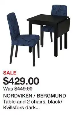 Ikea NORDVIKEN / BERGMUND Table and 2 chairs, black/Kvillsfors dark blue/blue black offer