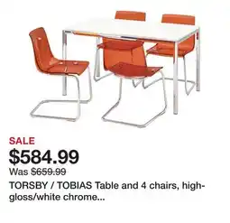 Ikea TORSBY / TOBIAS Table and 4 chairs, high-gloss/white chrome plated/chrome plated brown/red offer