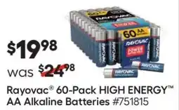 Lowe's Rayovac 60-Pack HIGH ENERGY™ AA Alkaline Batteries offer