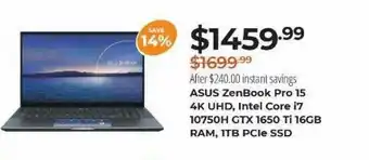 Newegg Asus Zenbook Pro 15 4k Uhd Intel Core I7 10750h Gtx 1650 Ti 16gb Ram 1tb Pci Ssd offer