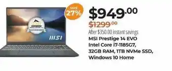 Newegg Msi Prestige 14 Evo Intel Core I7-1185g7 offer