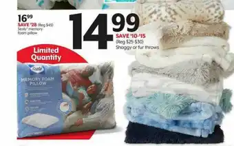 Bealls Sealy Memory Foam Pillow Shaggy Or Fur Throws offer