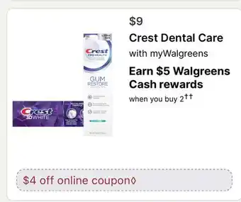 Walgreens Crest Dental Care offer