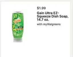 Walgreens Gain Ultra EZ-Squeeze Dish Soap, 14.7 oz offer