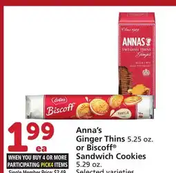 Vons Anna's Ginger Thins 5.25 oz. or Biscoff Sandwich Cookies 5.29 oz offer