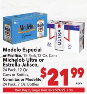 Vallarta Supermarkets Modelo Especial or Pacifico offer