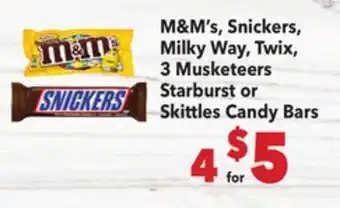 Vallarta Supermarkets M & M's, Snickers, Milky Way, Twix, 3 Musketeers Starburst or Skittles Candy Bars offer