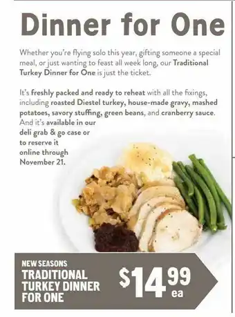 New Seasons Market New Seasons Traditional Turkey Dinner For One offer