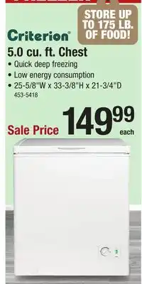 Menards Criterion 5.0 cu. ft. White Manual Defrost Chest Freezer offer