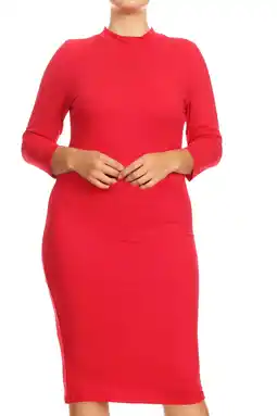 Walmart Women's Casual Plus Size Mock Neck 3/4 Sleeves Casual Solid Bodycon Stretchy Mid Dress offer