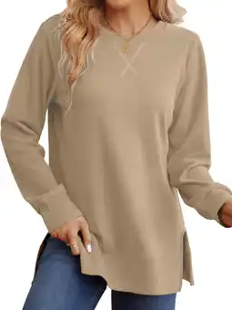 Walmart SHINE UP Sweatshirt for Women Long Sleeve Tunic Tops Crewneck Casual Pullover Shirts with Side Split offer