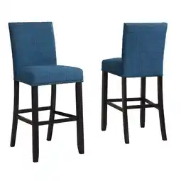 Walmart Roundhill Furniture Biony Fabric Bar Stool with Nailhead Trim in Blue (Set of 2) offer