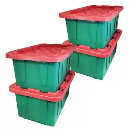 Walmart HOMZ Durabilt 15-Gallon Holiday Storage Tote, Green Base & Red Lid, 4 Pack offer