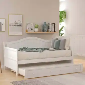 Walmart Churanty Twin Daybed Wood Sofa Bed for Bedroom Living Room with Trundle，White offer