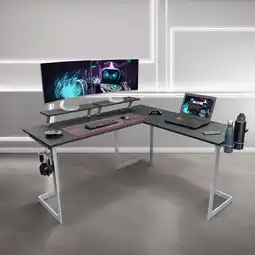 Walmart Techni Sport Warrior L-Shaped Gaming Desk with Headphone Holder and Shelving, Black RTA-TS220L-BK offer