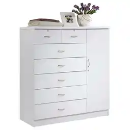 Walmart Hodedah 7-Drawer Chest with Locks on 2-Top Drawers Plus 1-Door 3-Shelves - White offer