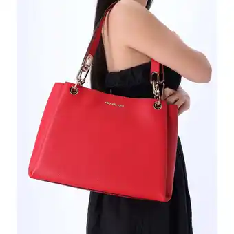 Walmart Michael Kors Trisha Large Triple Gusset Compartment Shoulder Tote Bright Red offer