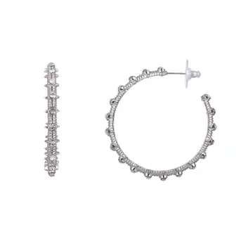 Walmart Bella by Thorne Large Barbed Wire CZ Adult Hoops, Silver offer