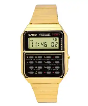 Walmart Casio Vintage Digital Calculator Gold Tone Stainless Steel Quartz CA-500WEG-1A Men's Watch offer