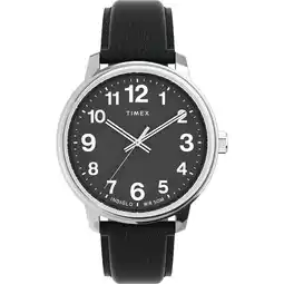 Walmart Timex Men's Easy Reader Bold 43mm Watch Silver-Tone Case Black Dial with Black Leather Strap offer