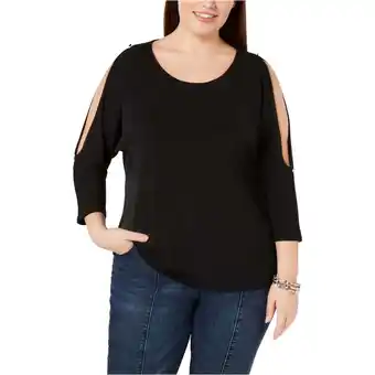 Walmart I-N-C Womens Embellished Cold Shoulder Blouse, Black, 4X offer