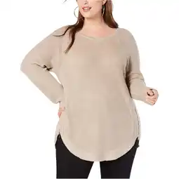 Walmart I-N-C Womens Waffle Side Zip Pullover Sweater, Beige, 1X offer