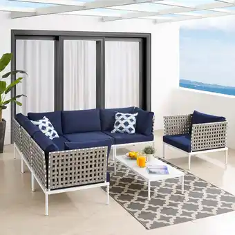 Walmart Modway Harmony 7-Piece Fabric Basket Weave Patio Sofa Set in Navy/Tan offer