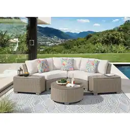 Walmart Elements Camal Curved Loveseat - Tan and Olefin White Cream with 3 Multi Color Pillows offer