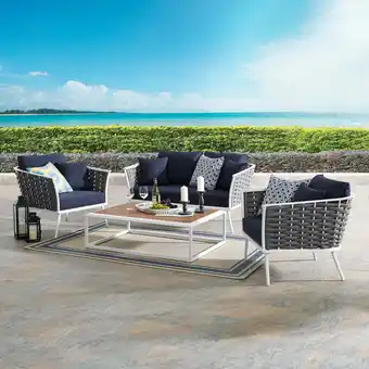 Walmart Modway Stance 4-Piece Aluminum & Fabric Patio Sofa Set in White/Navy offer