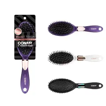 Walmart Conair Velvet Touch Cushion Hairbrush with Nylon Bristles and Soft-Touch Handle, Colors Vary offer