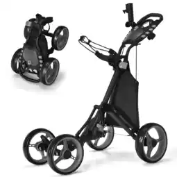 Walmart Gymax 4 Wheels Foldable Golf Push Pull Cart Trolley w/ Brake Waterproof Bag Grey offer