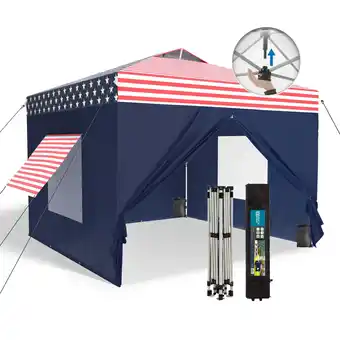 Walmart Alpha Joy 10'x 10'ft Pop Up 3 Height Adjustable Canopy Tent with 4 Side Walls, Flag offer