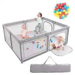 Walmart Costway Baby Playpen Large Safety Unisex Kids Activity Center w/50 Ocean Balls 18+ Months Gray offer