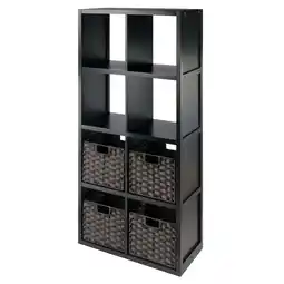 Walmart Winsome Wood Timothy 4x2 Black Storage Shelf with 4 Foldable Woven Chocolate Baskets offer