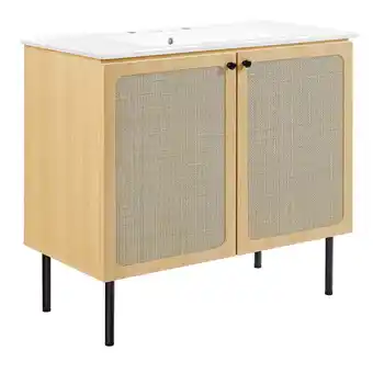 Walmart Modway Chaucer 36 Wood & Rattan Bathroom Vanity in Oak/White offer