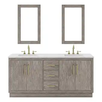 Walmart Water Creation 72W Wood Double Bathroom Vanity in Gray Oak/Gold offer