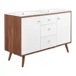 Walmart Modway Transmit 48 Modern Wood Double Sink Bathroom Vanity in Walnut/White offer