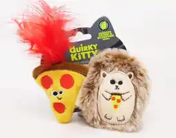 Walmart Quirky Kitty 2-Piece Plush & Crinkly Cat Toy Set with Hedgehog & Pizza, Brown (2 Pack) offer