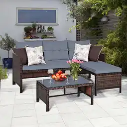 Walmart Costway 3PCS Patio Wicker Rattan Sofa Set Outdoor Sectional Conversation Set Lawn Garden offer