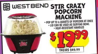 Ollie's WESTBEND STIR CRAZY POPCORN MACHINE offer