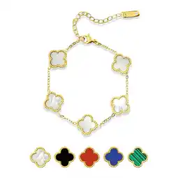 Walmart JeenMata White Flower Link Adjustable Chain Bracelet, Yellow Gold Plated, 7+2 Inc offer