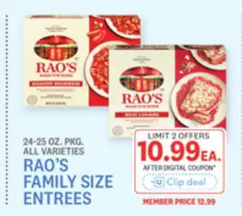 Kings Food Markets RAO'S FAMILY SIZE ENTREES offer