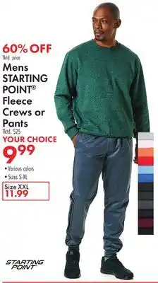 Boscov's Mens STARTING POINT Fleece Crews or Pants offer