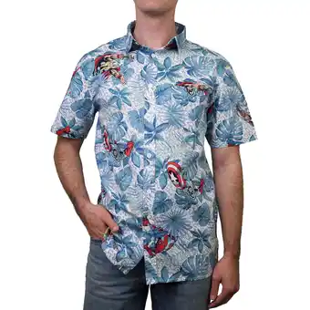 Walmart Men's Marvel Avengers Hawaiian Print Button Down Shirt Light Blue 2X Large offer