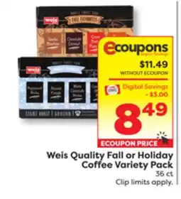 Weis Markets Weis Quality Fall or Holiday Coffee Variety Pack offer