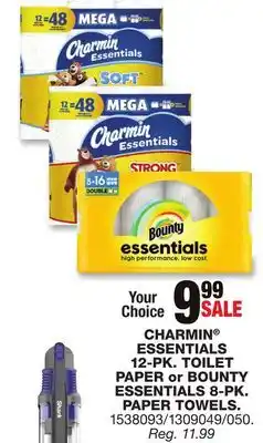 Blain's Farm & Fleet CHARMIN ESSENTIALS 12-PK. TOILET PAPER or BOUNTY ESSENTIALS 8-PK. PAPER TOWELS offer