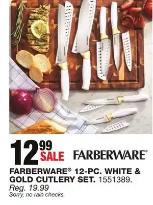 Blain's Farm & Fleet FARBERWARE 12-PC WHITE & GOLD CUTLERY SET offer