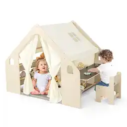 Walmart Gymax 6-in-1 Kids Playhouse Wooden Play Tent w/ Blackboard Desk Chair 6 Storage Bins offer