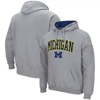 Walmart Men's Colosseum Heather Gray Michigan Wolverines Arch & Logo 3.0 Pullover Hoodie offer